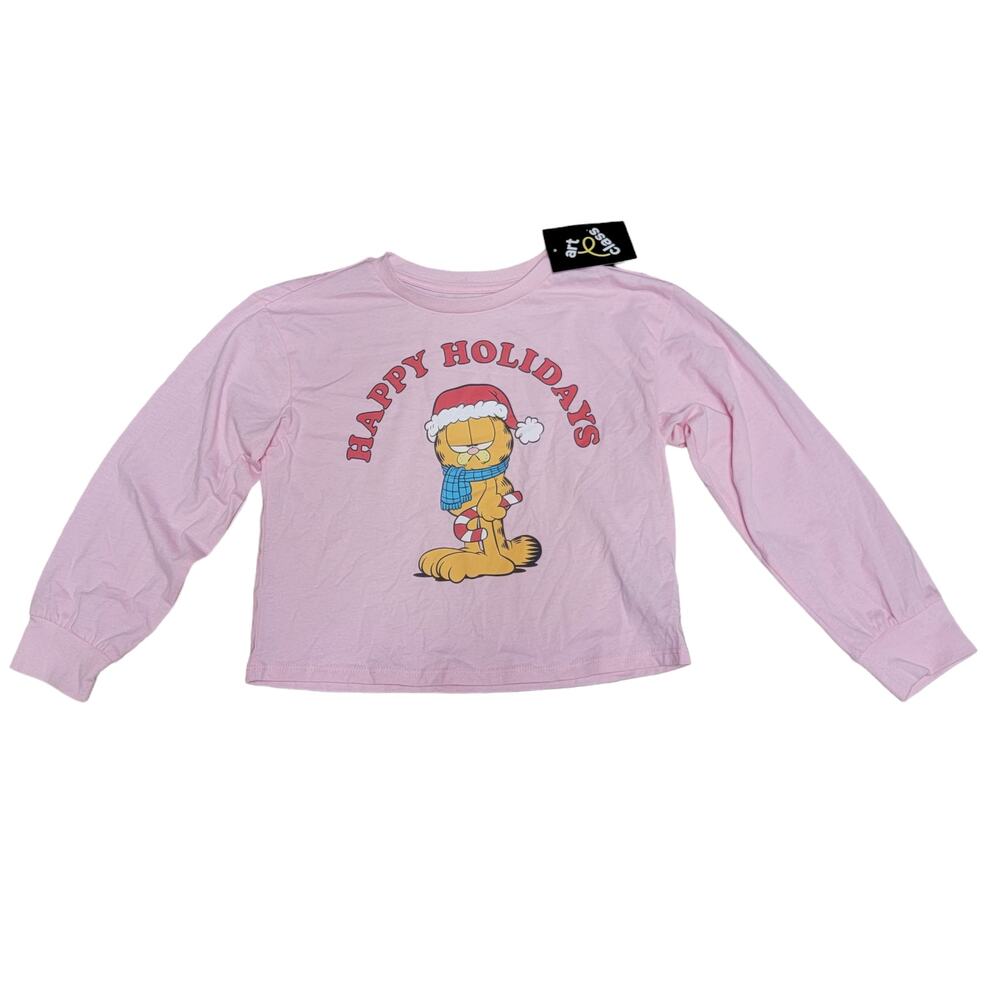 Garfield Christmas Tshirt Girls Sz S 6/6X Pink Holiday Graphic Retro Art Class - Picture 1 of 6